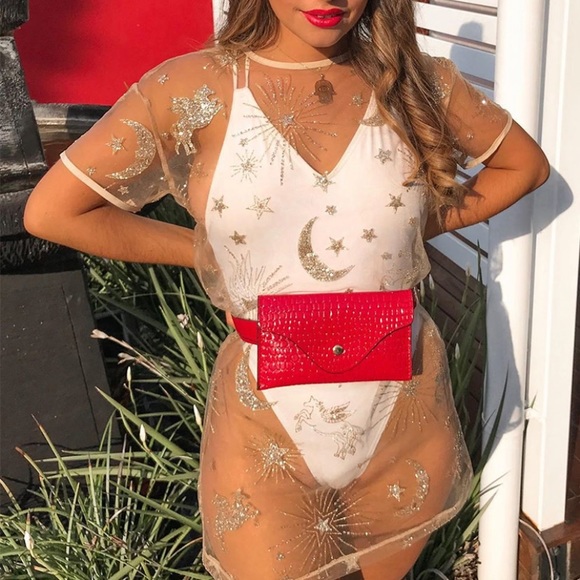 CLEARANCE Mesh Glitter Cosmic Sky Coverup - Picture 6 of 10